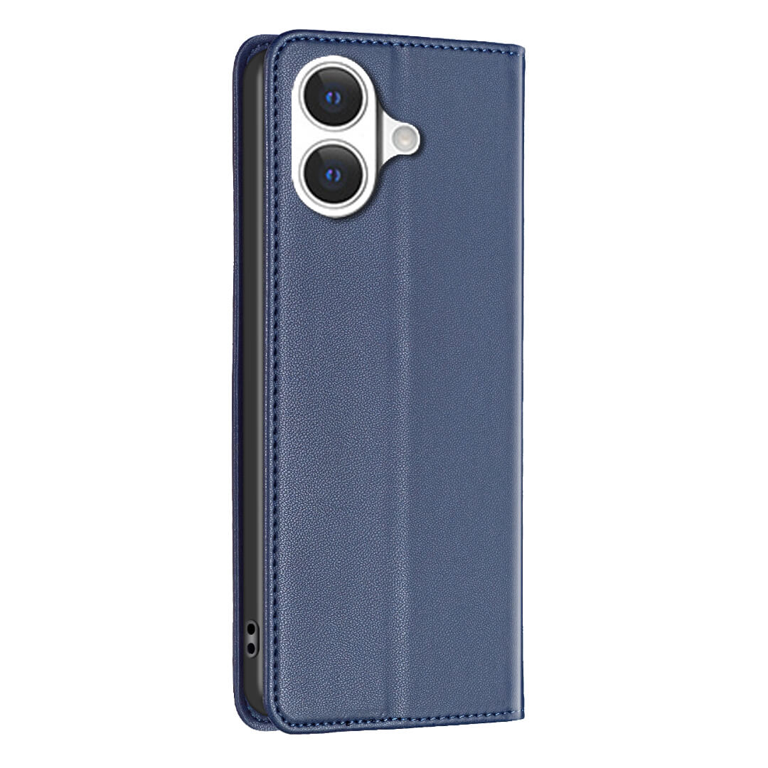 Die iPhone 17 - BINFEN Flip Case Hülle von BINFEN Color ist eine blaue Kunstlederhülle mit Fold Cover, die Rundum-Schutz bietet und perfekt für iPhones mit Dual-Kamera passt.