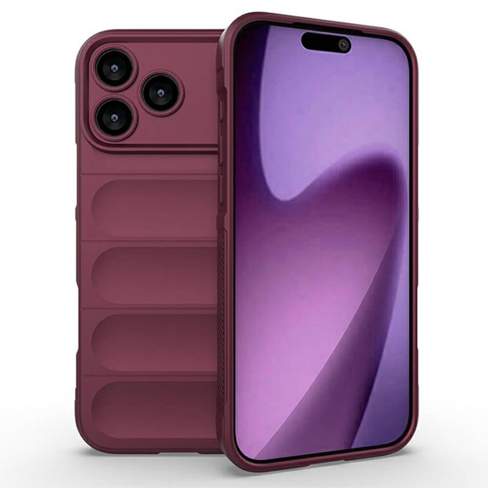 #farbe_weinrot|Moderne Smartphone-Schutzhülle in stilvollem Violett mit dreifacher Kamera und abstraktem Display-Design.