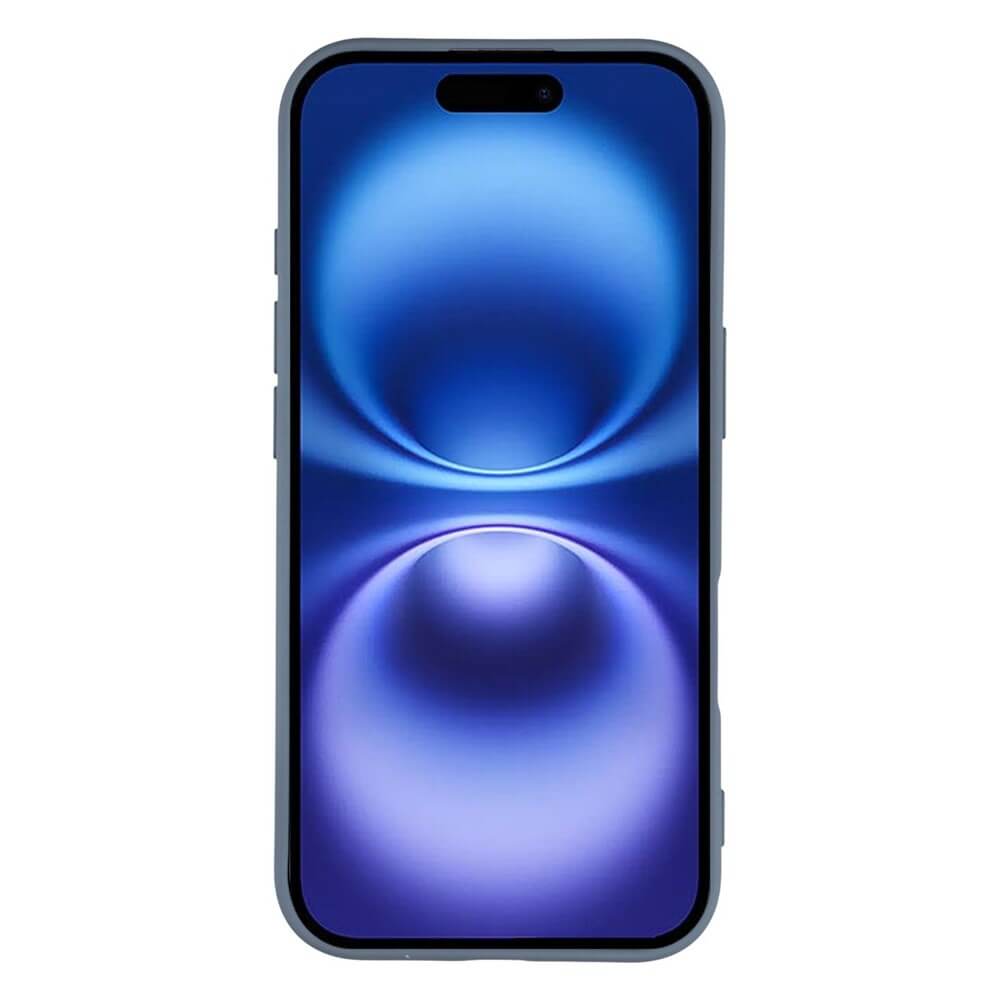 Modernes Smartphone mit blau-violettem Leuchthintergrund und kreisförmigen Farbverläufen auf weißem Hintergrund.