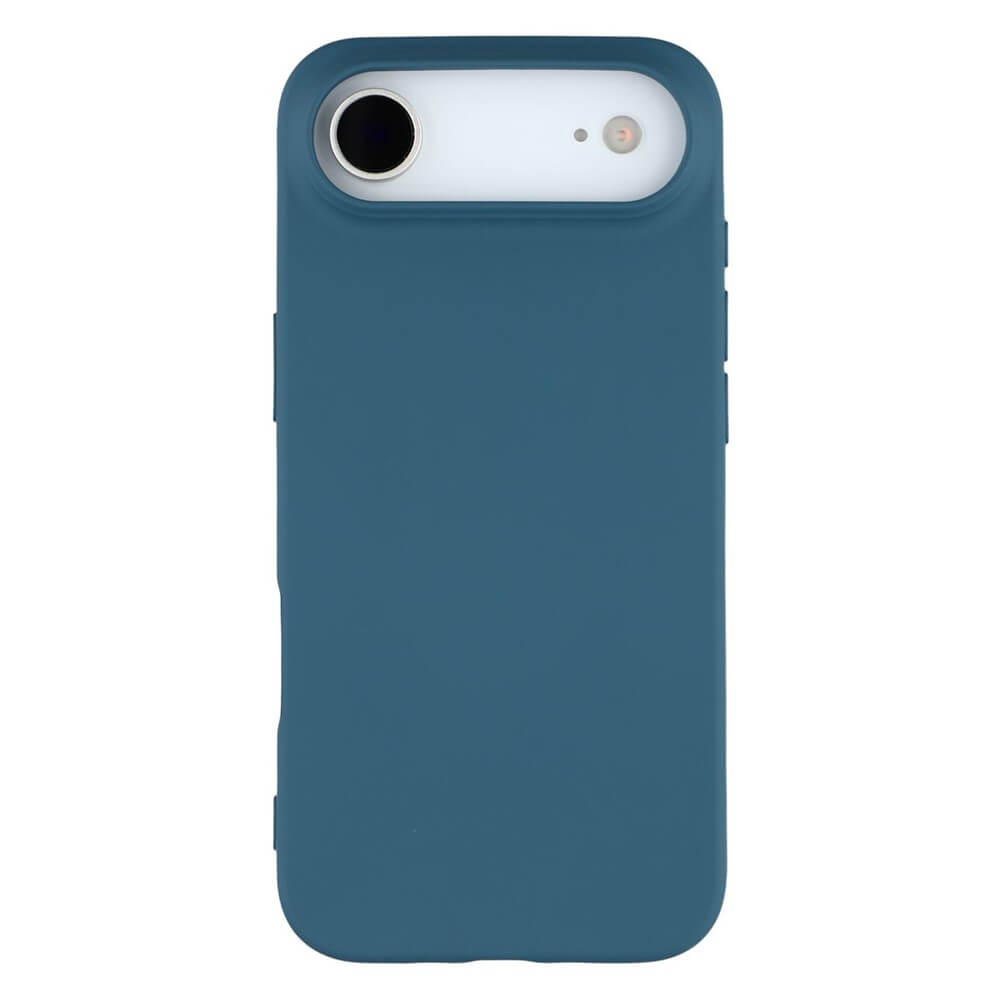 Smartphone mit blauem Schutzcase, sichtbarer Kamera oben links, auf weißem Hintergrund