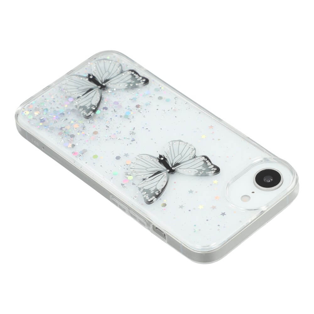 iPhone 16e - Custodia glitterata farfalle