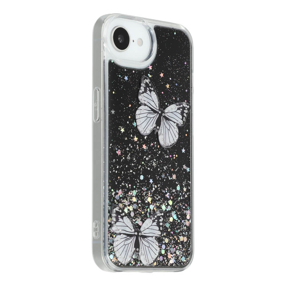 iPhone 16e - Custodia glitterata farfalle