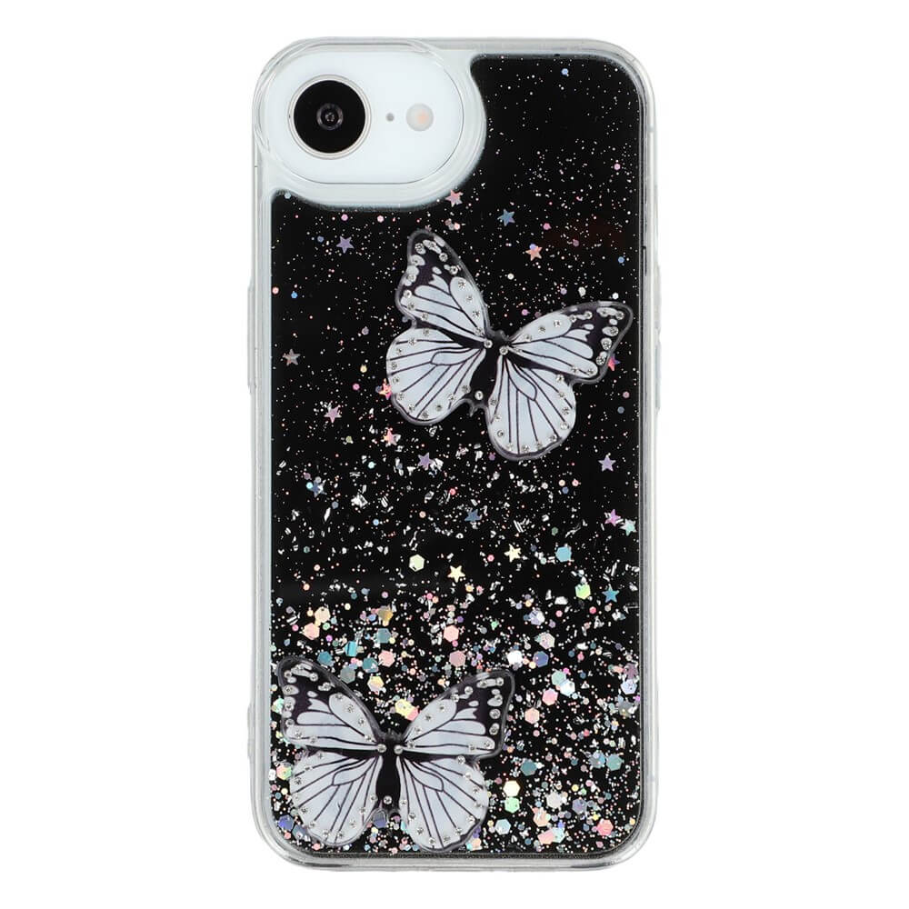iPhone 16e - Custodia glitterata farfalle