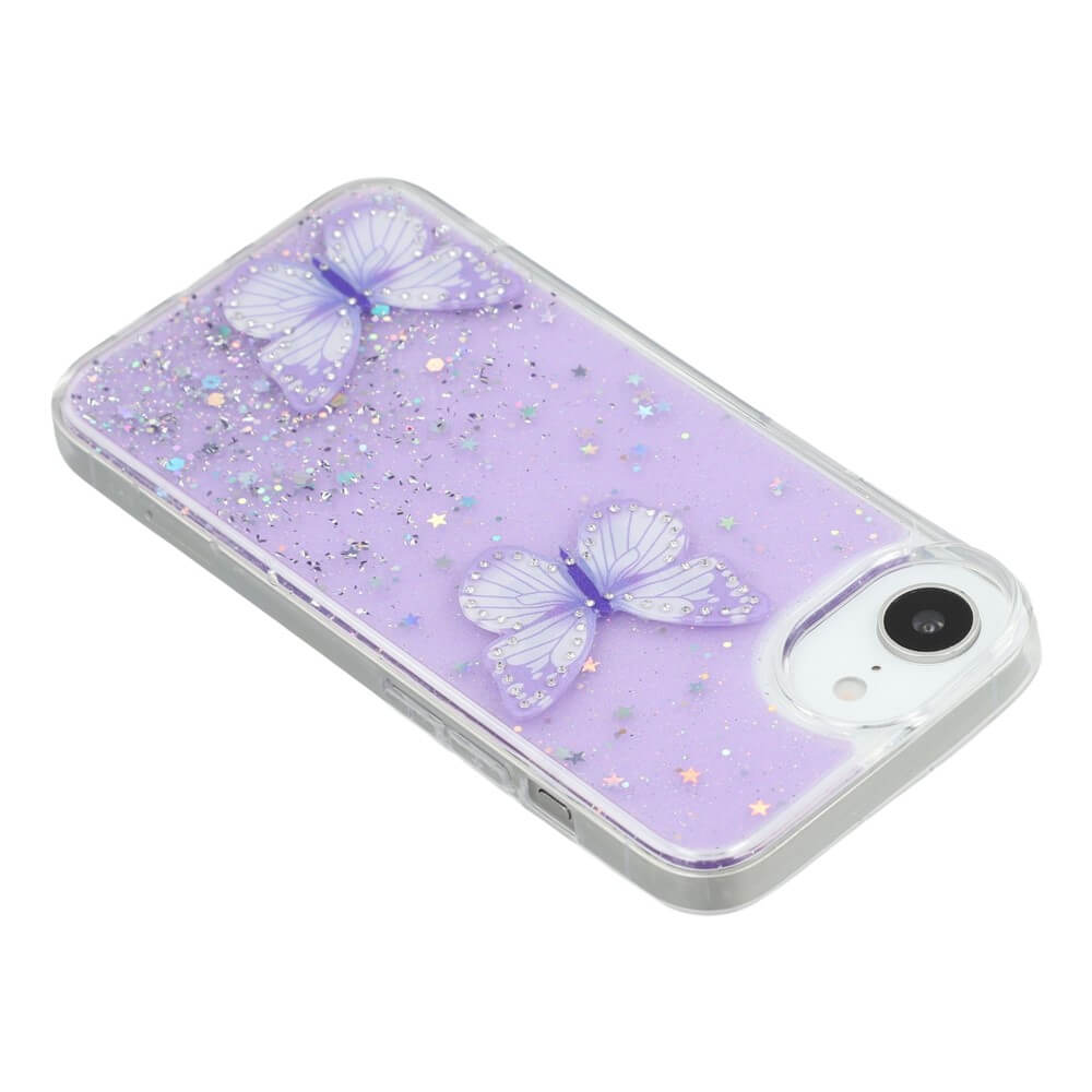 iPhone 16e - Custodia glitterata farfalle