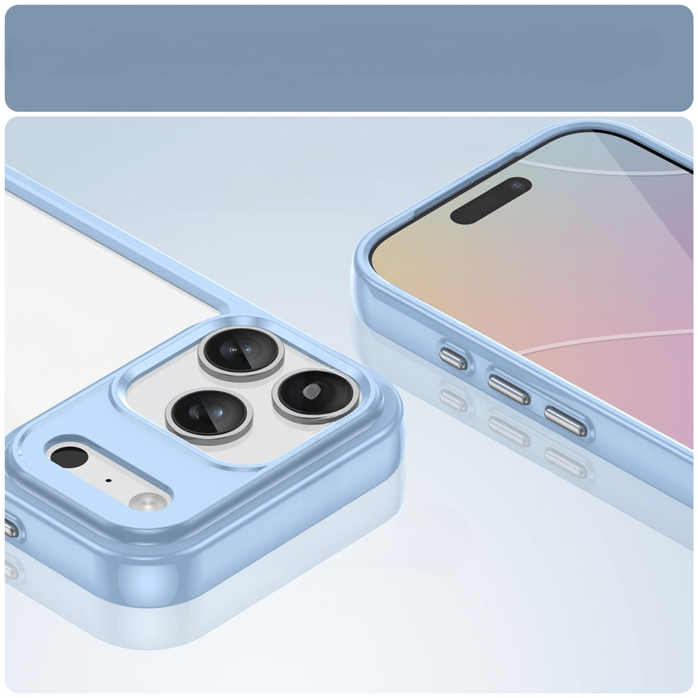 Die Cover-Discount iPhone 17 Pro Schützende Acryl-Handyhülle mit erhöhtem Rand in Hellblau schützt dein Smartphone stilvoll, betont Kamera- und Seitentasten-Details und bietet kratzfeste Haltbarkeit im minimalistischen Design.