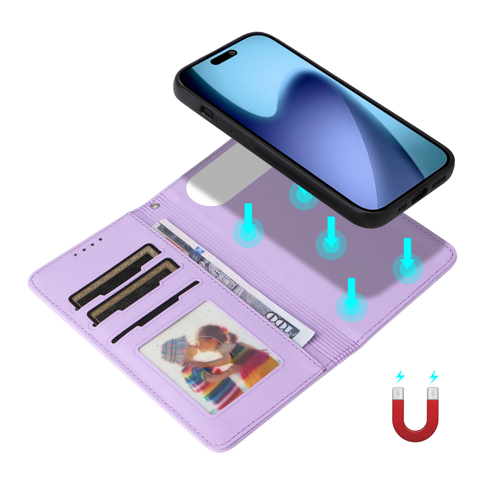 Die Cover-Discount iPhone 17 Air - Teilbare Brieftasche 2-in-1 Handyhülle bietet Kartenfächer, magnetisches Cover und blaue Magneticons für stilvollen, funktionalen Schutz.