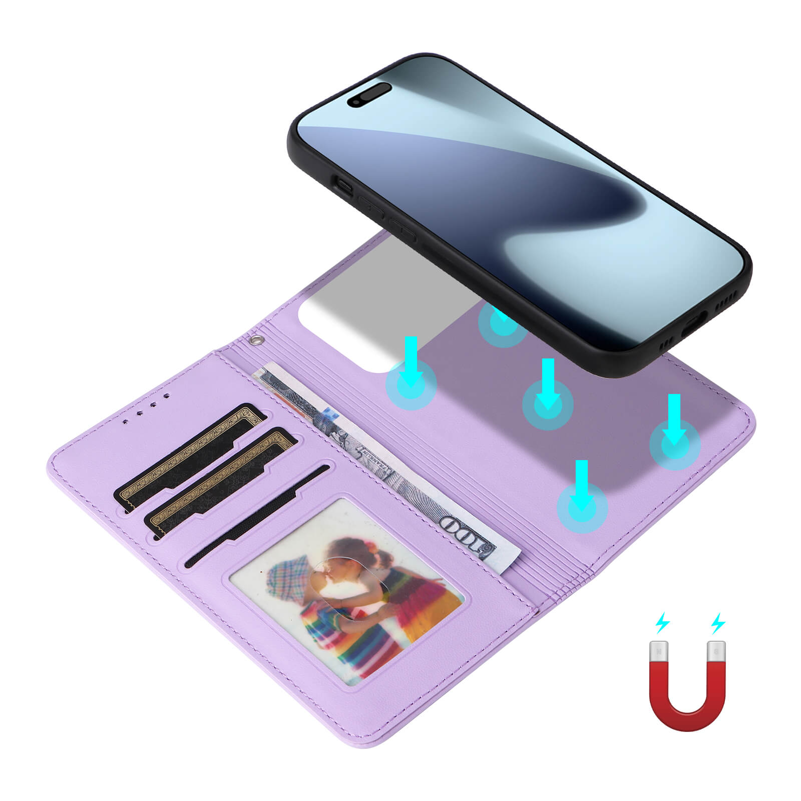 Die Cover-Discount iPhone 17 Pro Teilbare Brieftasche 2-in-1 Handyhülle in Lila bietet Kartenfächer, Fotofach und magnetische Handyhülle - praktisch, vielseitig und stylisch für den Alltag.