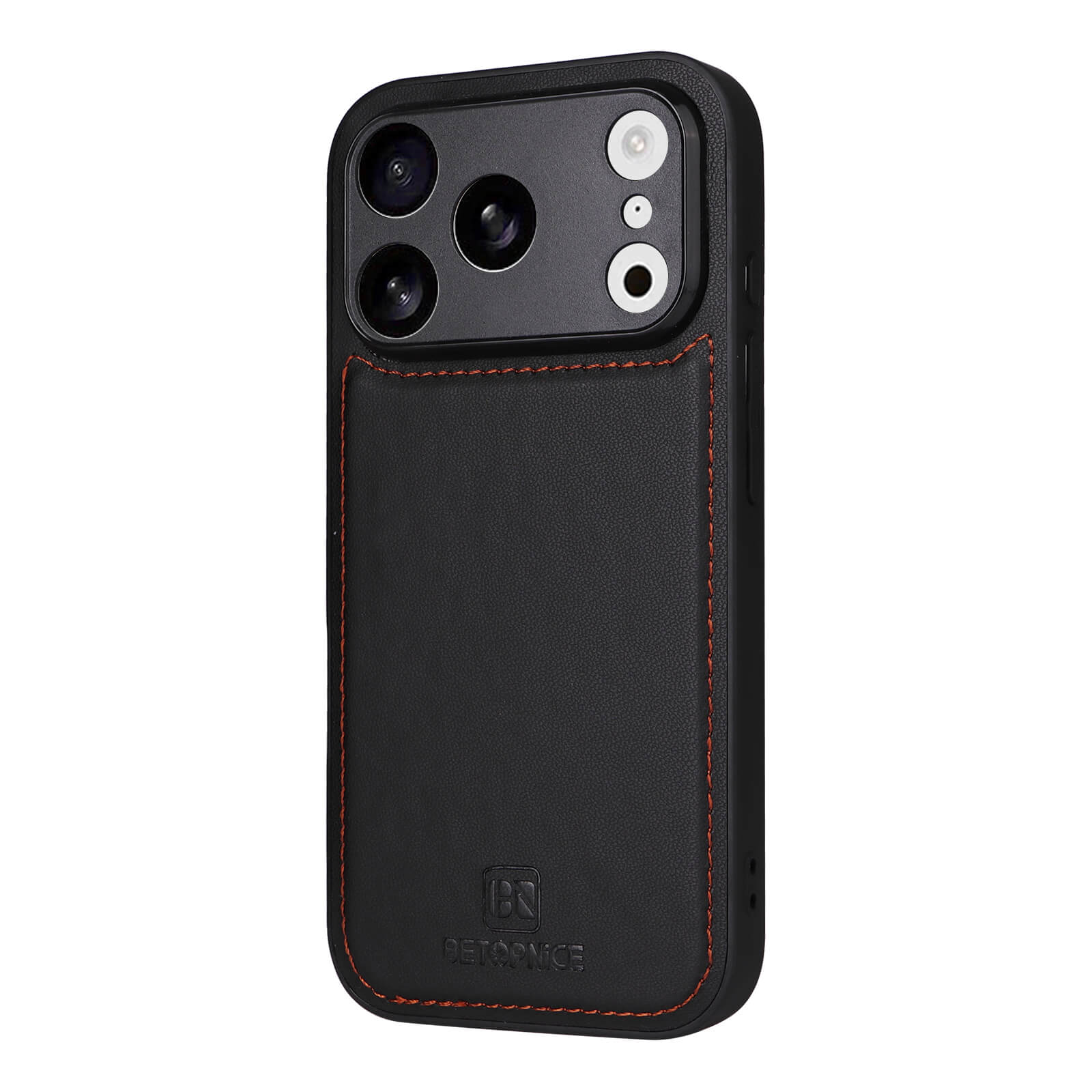 Die Cover-Discount iPhone 17 Pro - Teilbare Brieftasche 2-in-1 Handyhülle in Schwarz mit roter Naht bietet Kartenfach, großen Kameraausschnitt und stilvolles, funktionales Design.