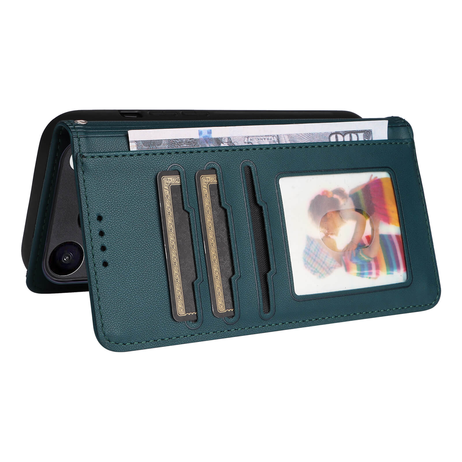 Die Cover-Discount iPhone 17 Pro - Teilbare Brieftasche 2-in-1 Handyhülle (teal) mit Kartenfächern, Geldtasche und Ausweisfenster wird am iPhone 17 Pro geöffnet gezeigt.