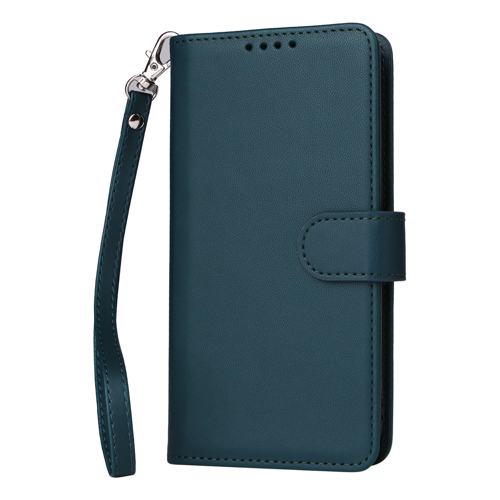 Teal-farbenes Leder-Smartphone-Brieftaschenetui mit feiner Naht, Druckknopf- und Metallverschluss
