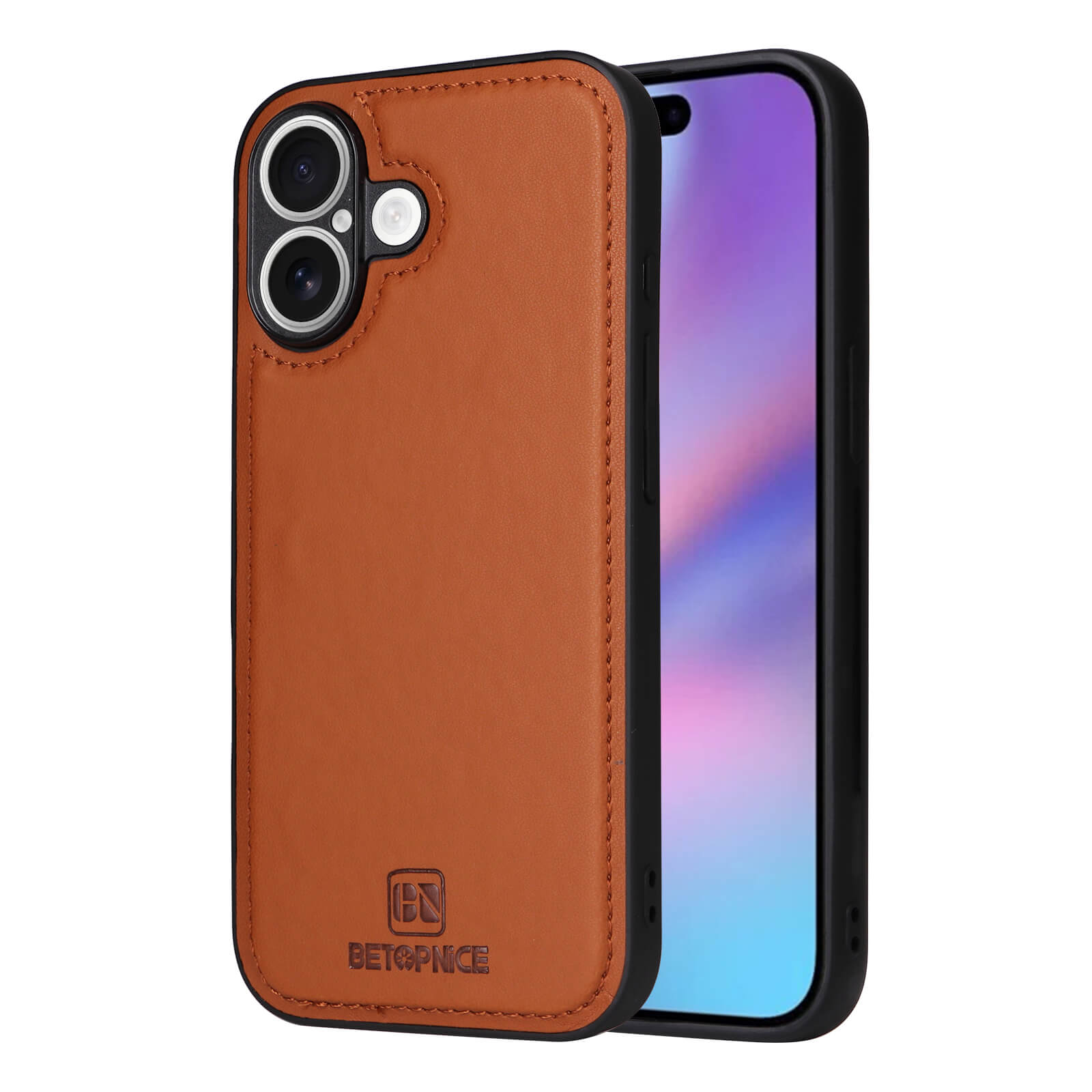 Smartphone im braunen Lederetui von BETOPNICE mit Doppelkamera, gestickter Naht und lebendigem Bildschirm