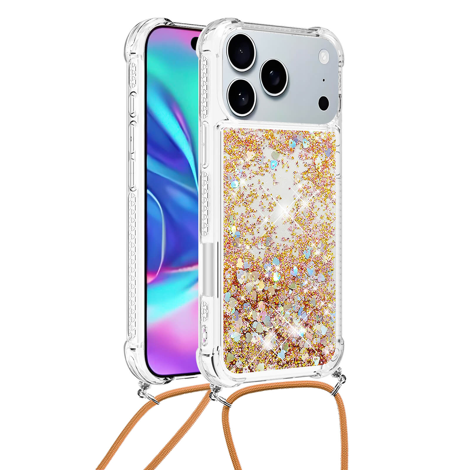 iPhone 17 Pro - Glitzer Hülle mit Kordel