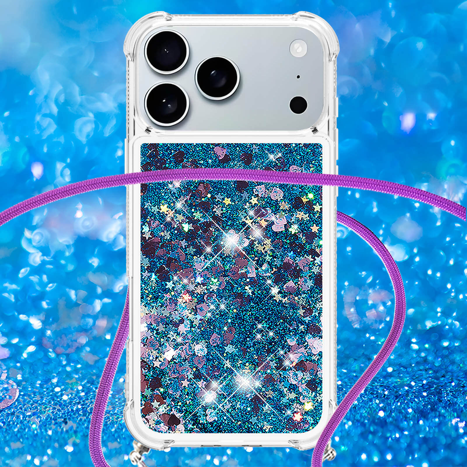 iPhone 17 Pro - Glitzer Hülle mit Kordel