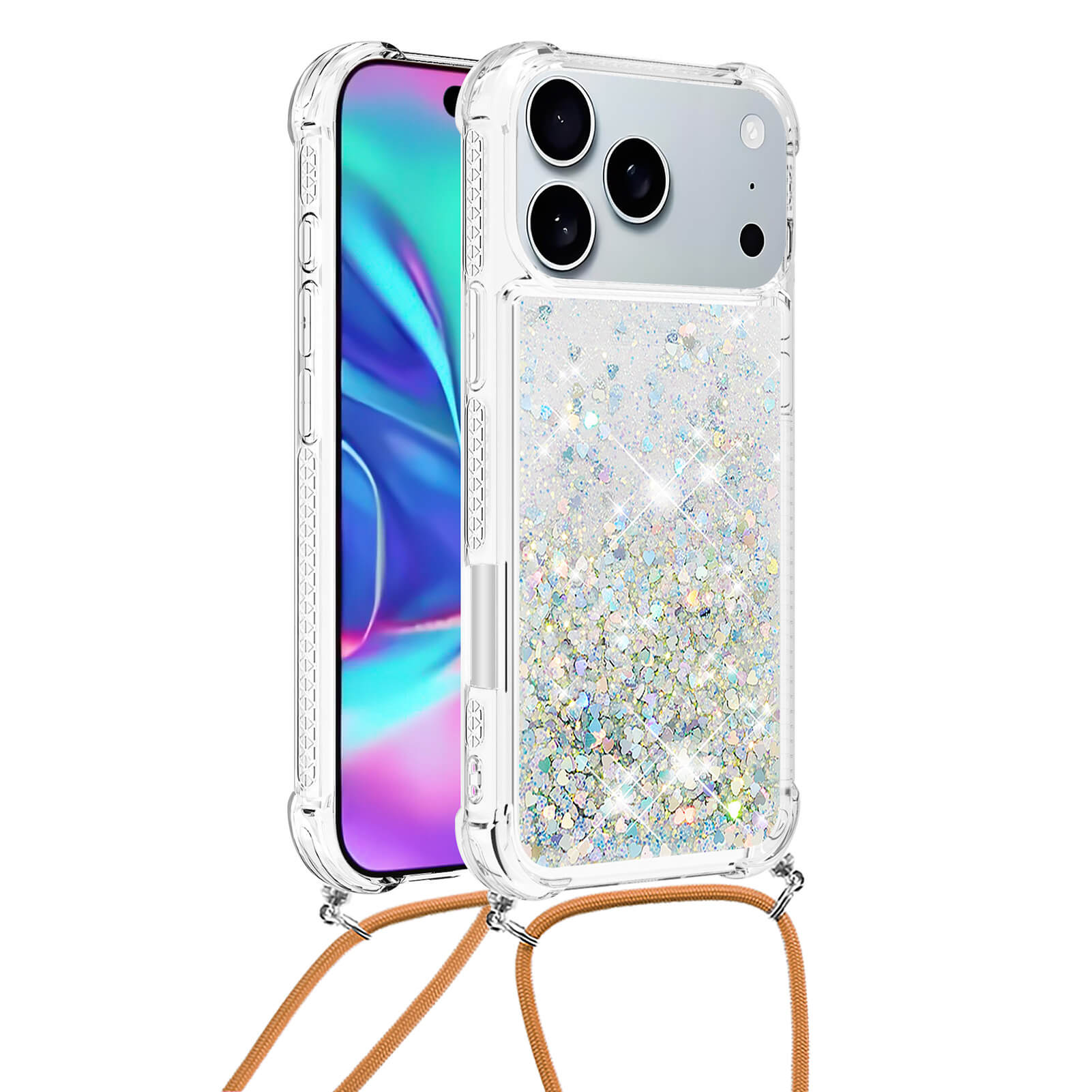 iPhone 17 Pro - Glitzer Hülle mit Kordel