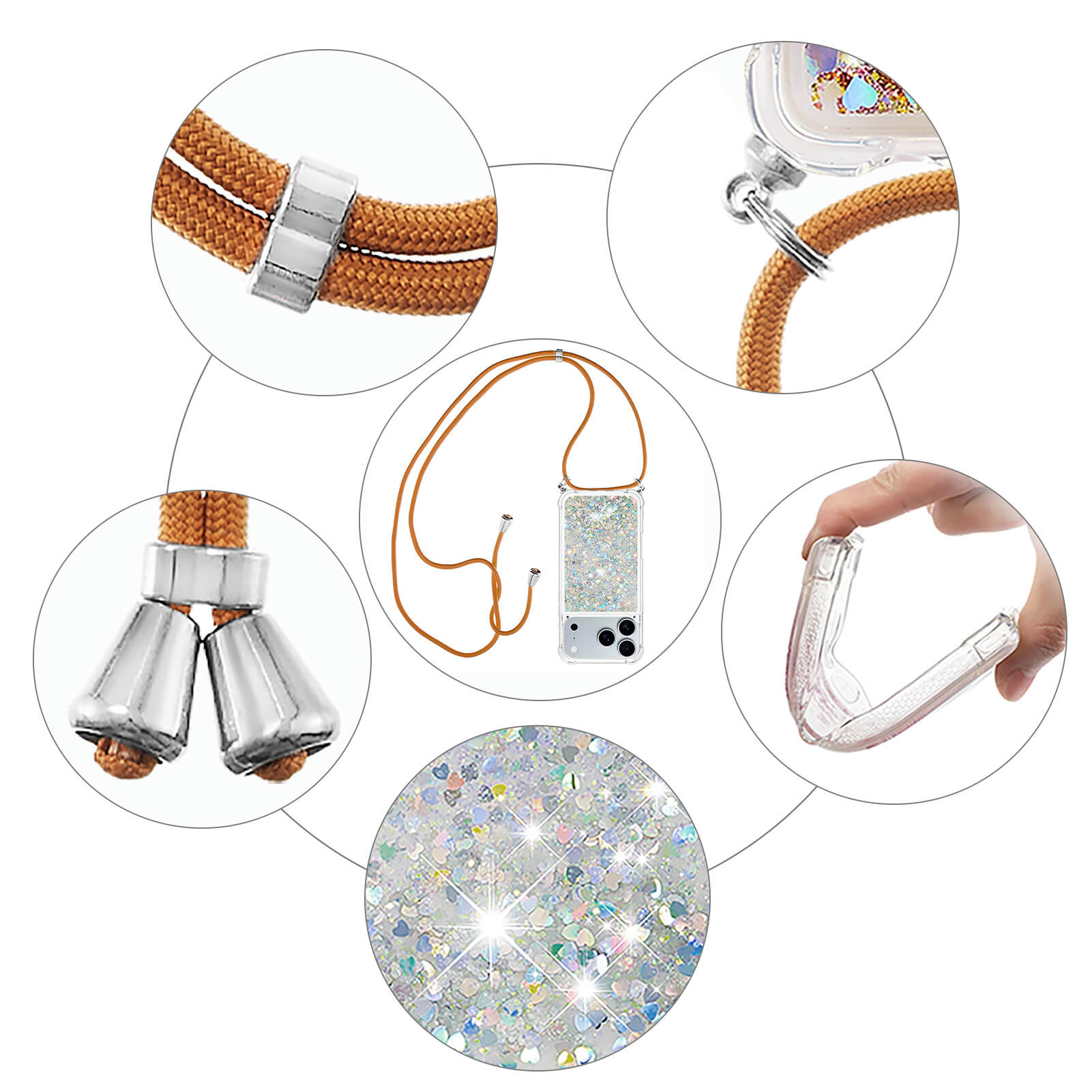 iPhone 17 Pro - Glitzer Hülle mit Kordel