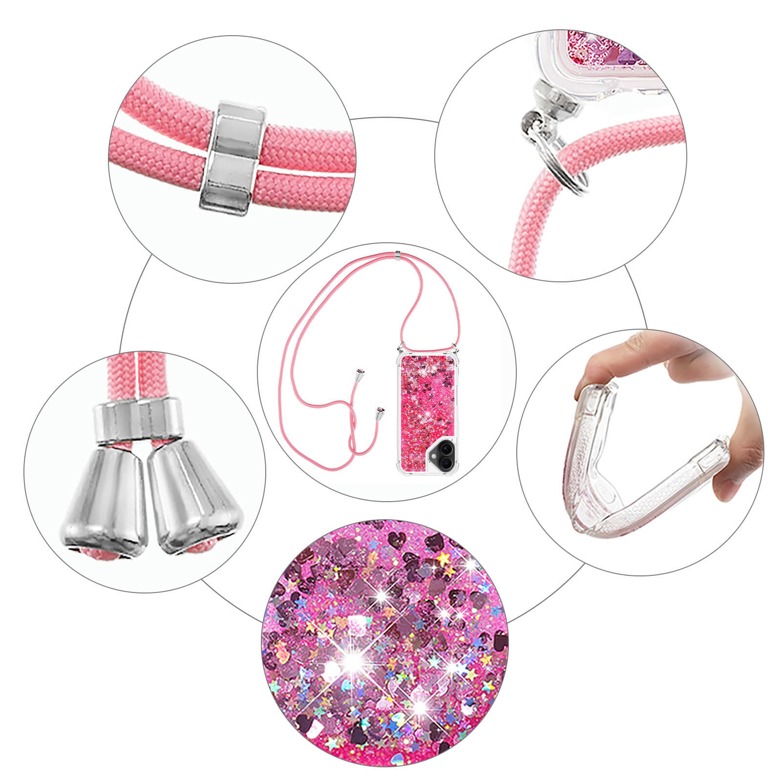 iPhone 17 - Glitzer Hülle mit Kordel