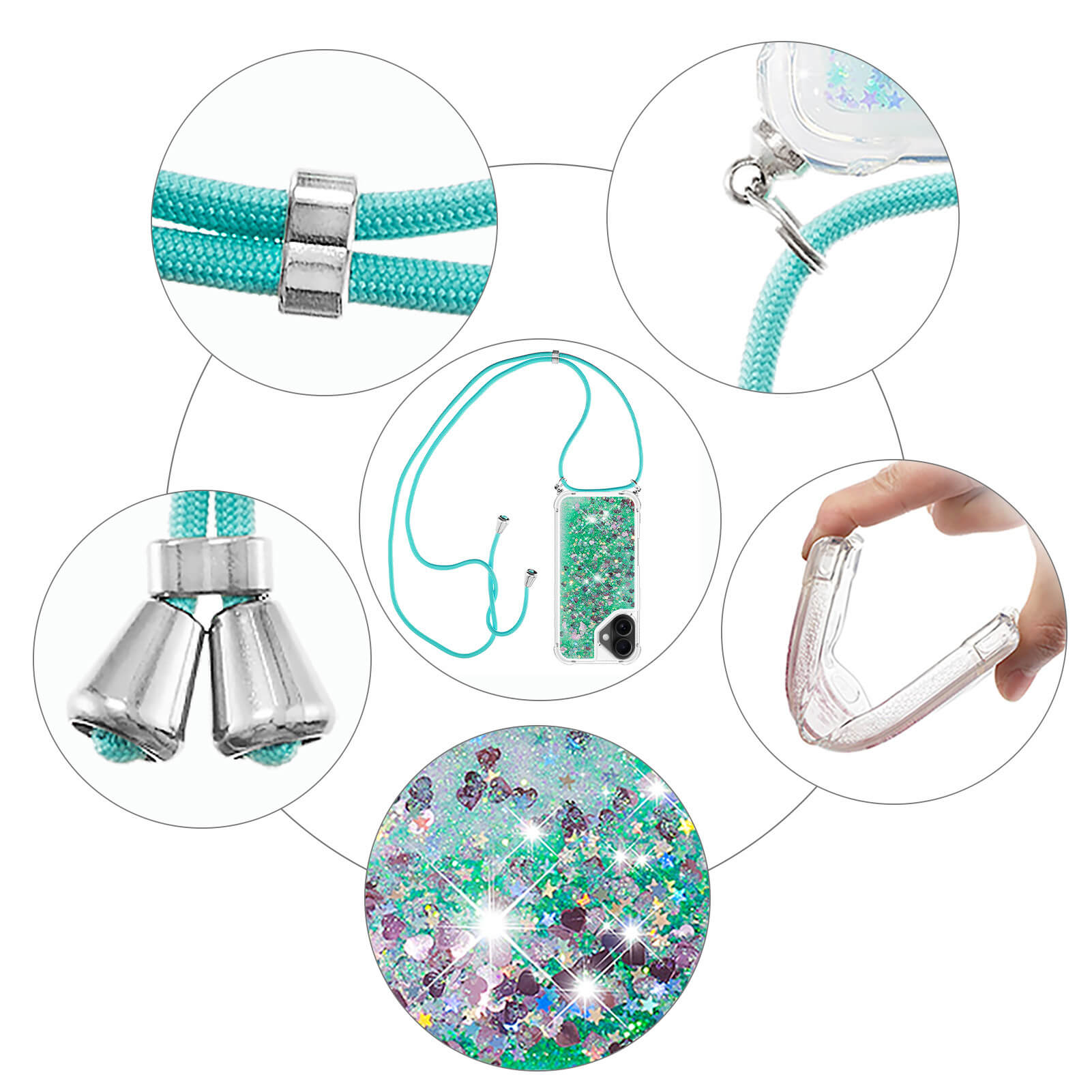 iPhone 17 - Glitzer Hülle mit Kordel