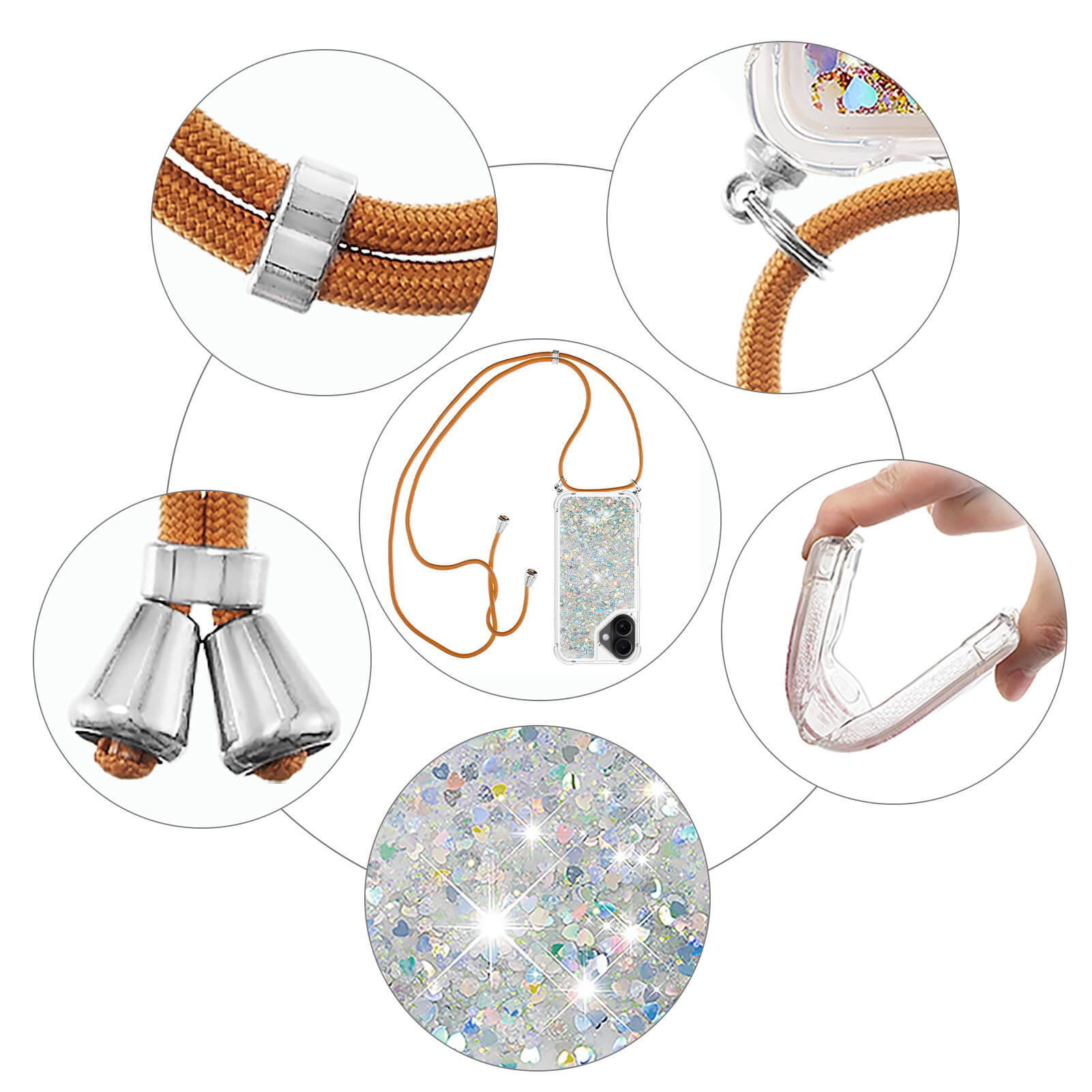 iPhone 17 - Glitzer Hülle mit Kordel