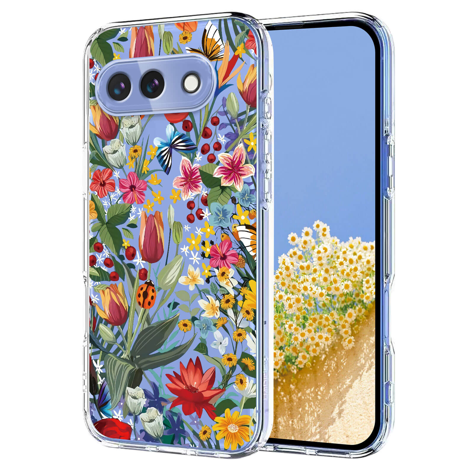 Google Pixel 10a - Silikon Gummi Hülle Blumen