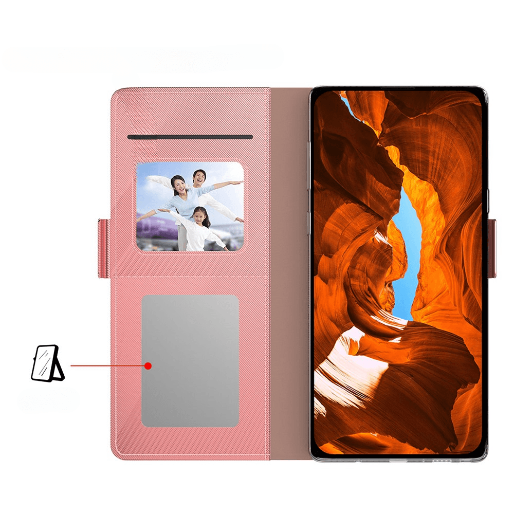 Galaxy A57 - PU Leather Flip Case with Card Holder, Mirror & Kickstand