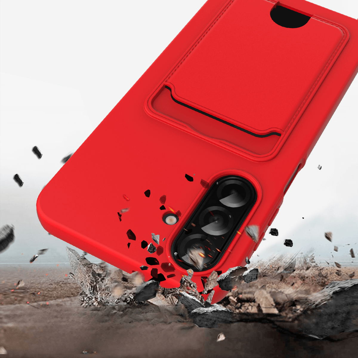 Galaxy A57 - Custodia in silicone liquido con portacarte e tracolla