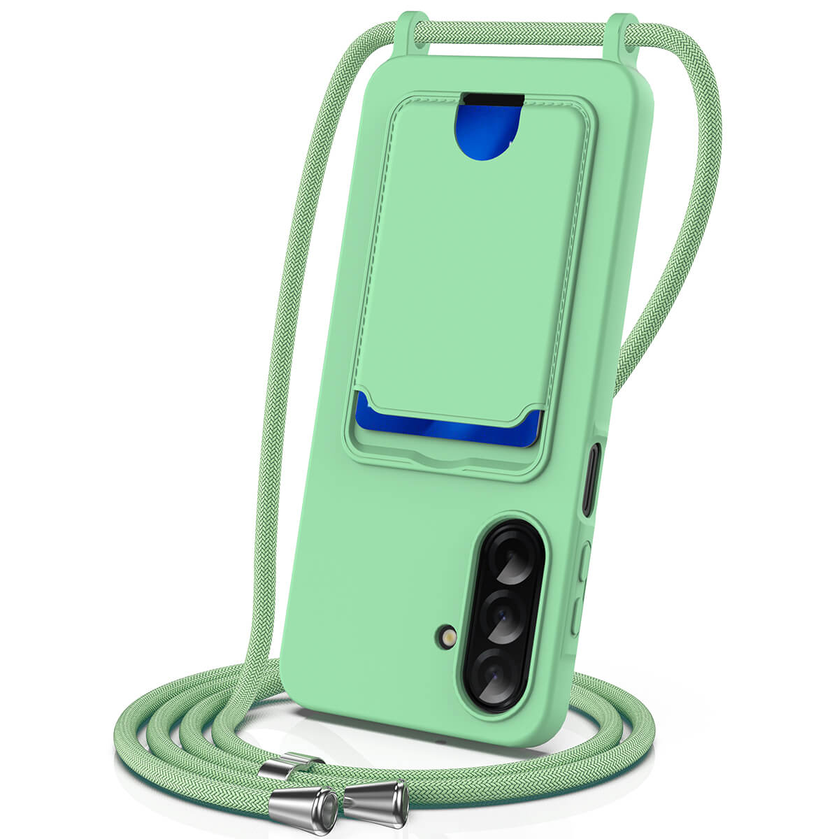 Galaxy A57 - Custodia in silicone liquido con portacarte e tracolla