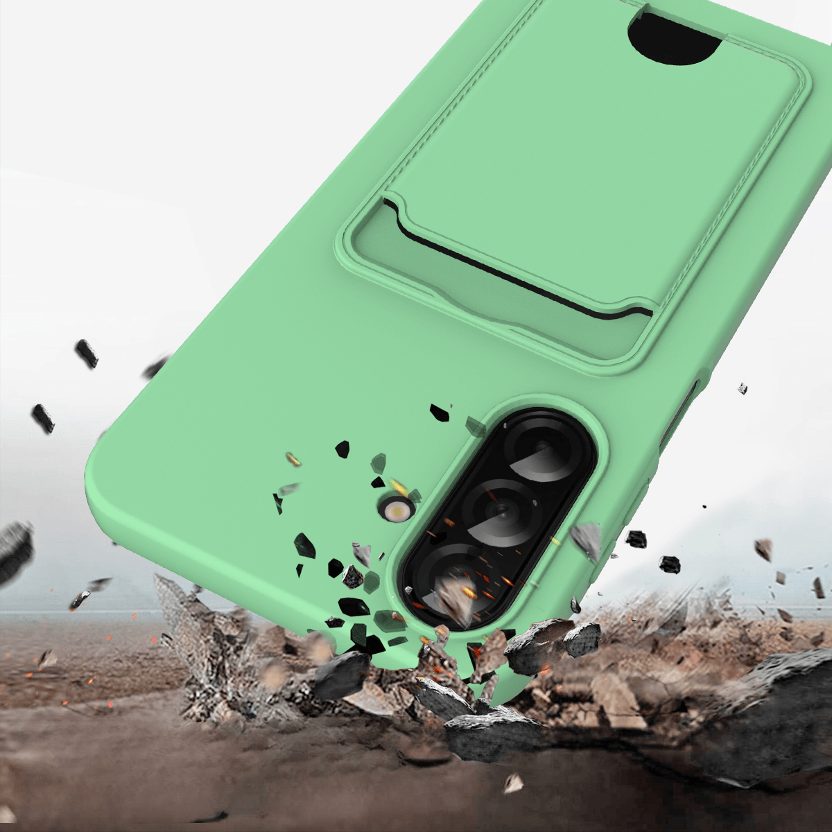 Galaxy A57 - Custodia in silicone liquido con portacarte e tracolla