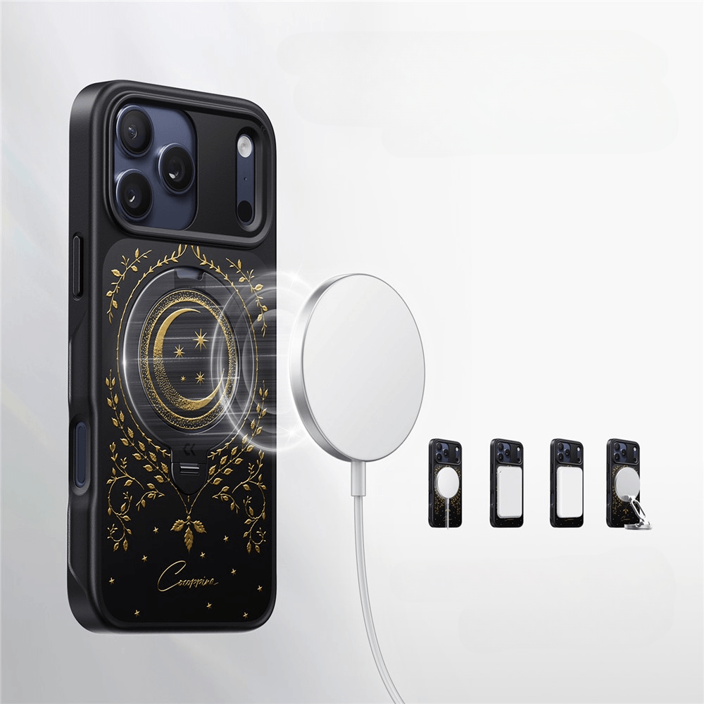iPhone 18 Pro Max / iPhone 17 Pro Max – Magnetische Design Hülle Moon mit 360° Standring