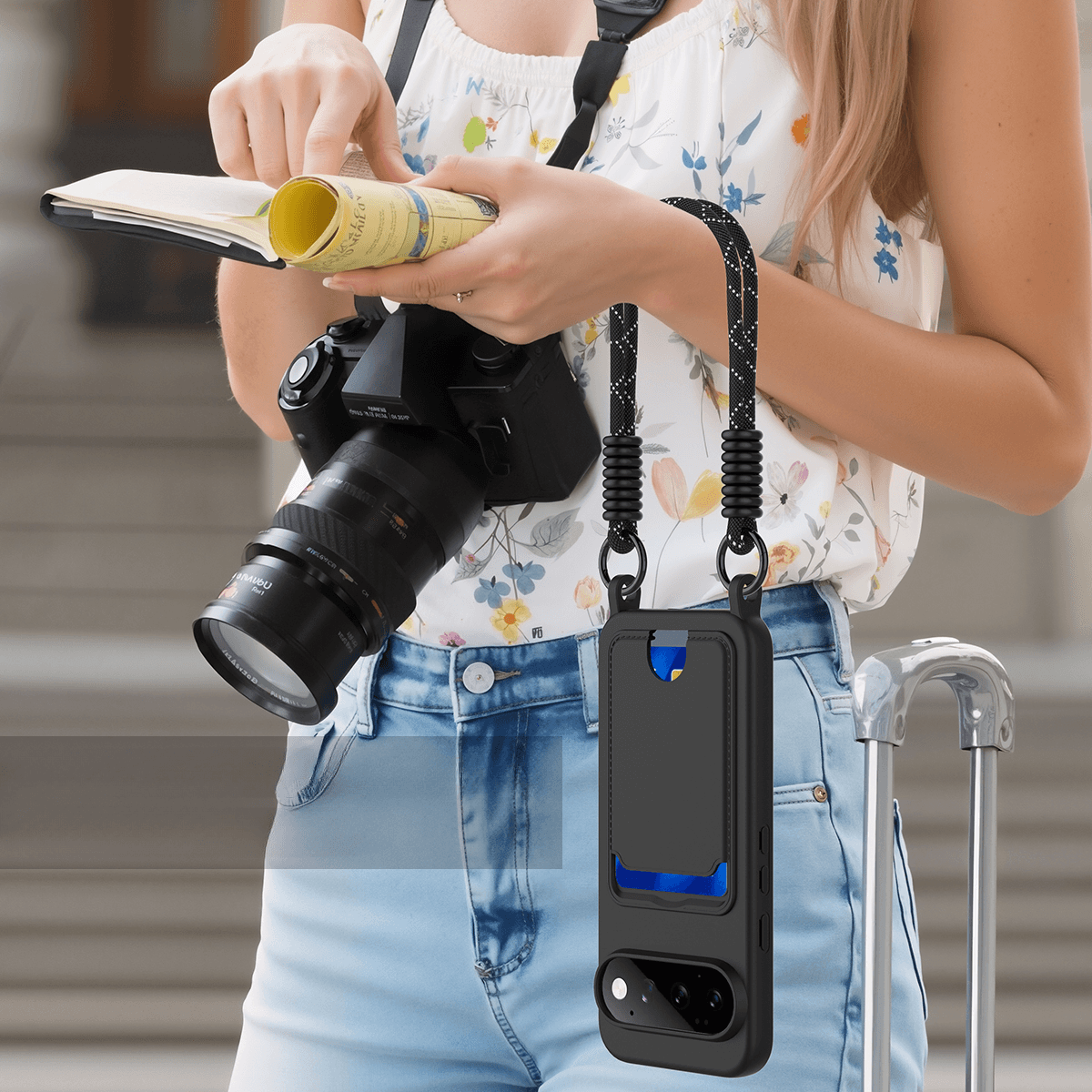 Google Pixel 11 Pro - Liquid Silicone Case with Card Holder & crossbody Lanyard