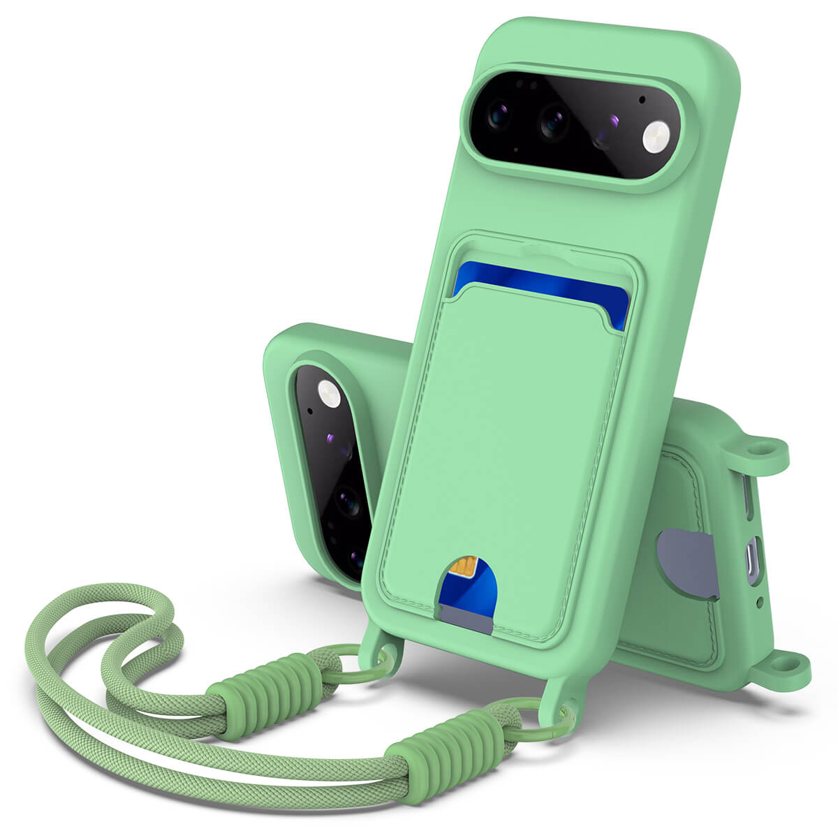 Google Pixel 11 Pro - Liquid Silicone Case with Card Holder & crossbody Lanyard