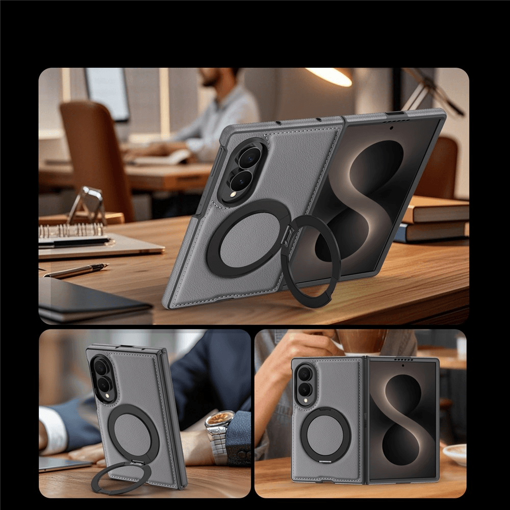 Galaxy Z Fold8 - Cover magnetica in pelle PU con anello supporto a 360°