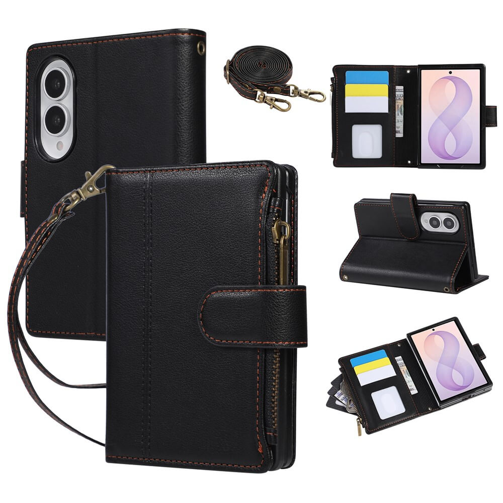 Galaxy Z Fold8 – Leather Wallet Case with Shoulder & Wrist Strap