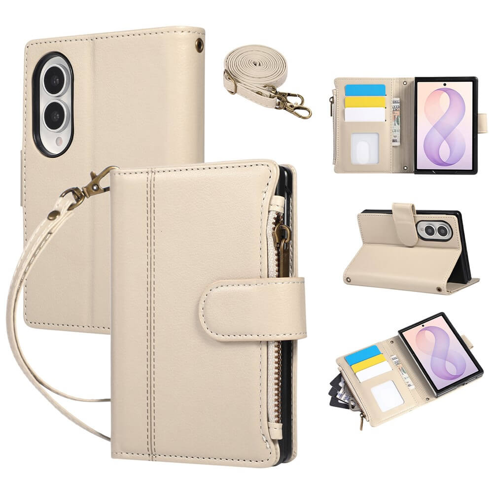 Galaxy Z Fold8 – Leather Wallet Case with Shoulder & Wrist Strap