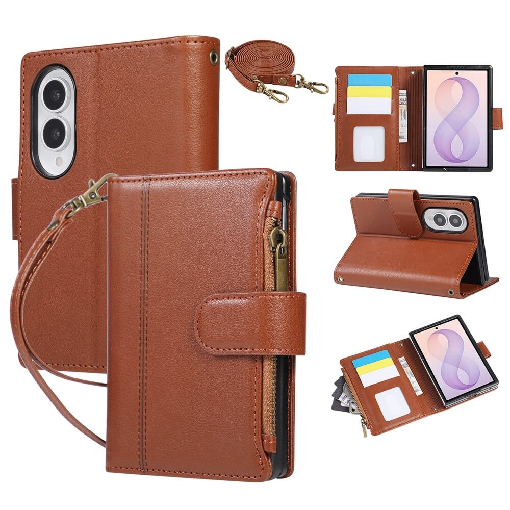Galaxy Z Fold8 – Leather Wallet Case with Shoulder & Wrist Strap
