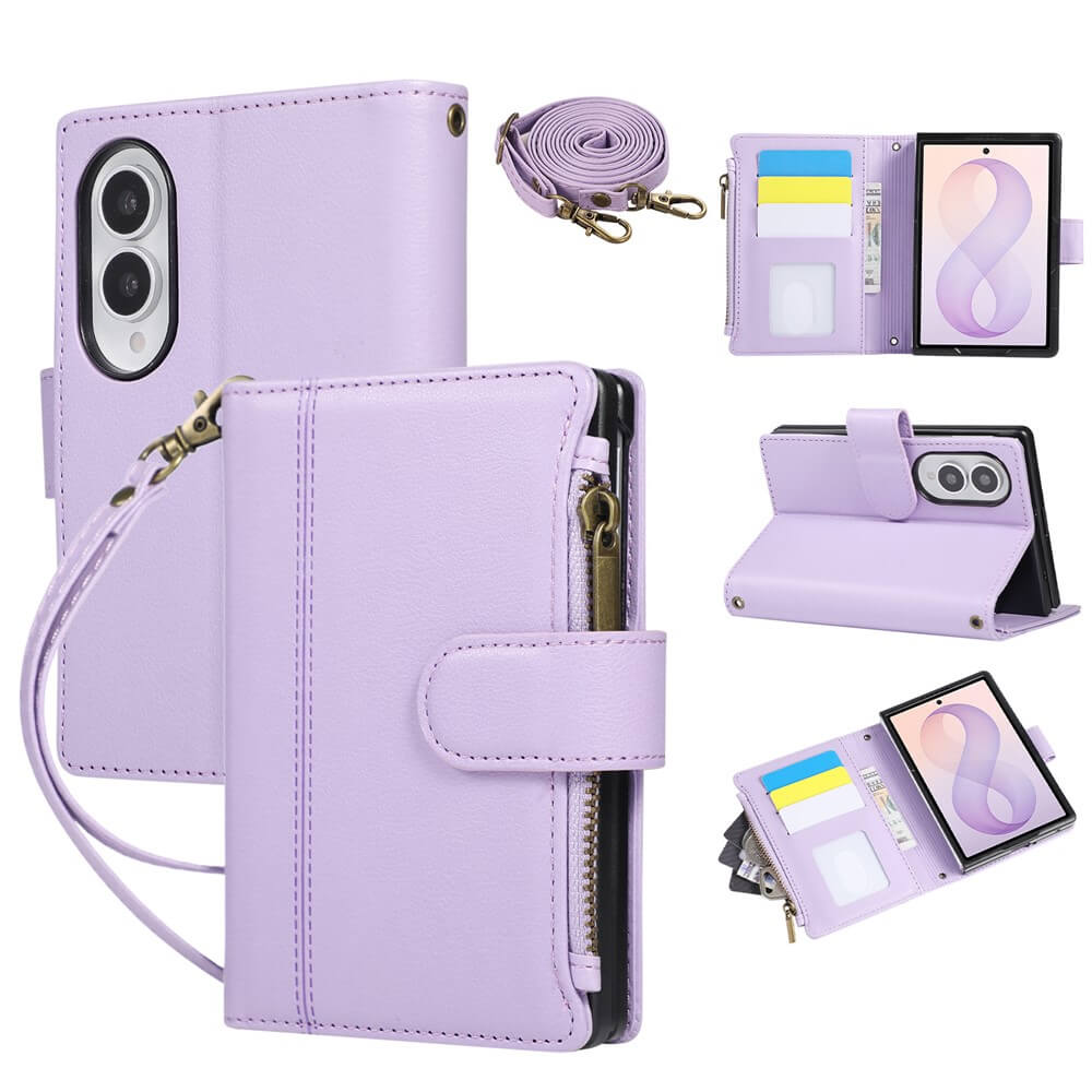 Galaxy Z Fold8 – Leather Wallet Case with Shoulder & Wrist Strap
