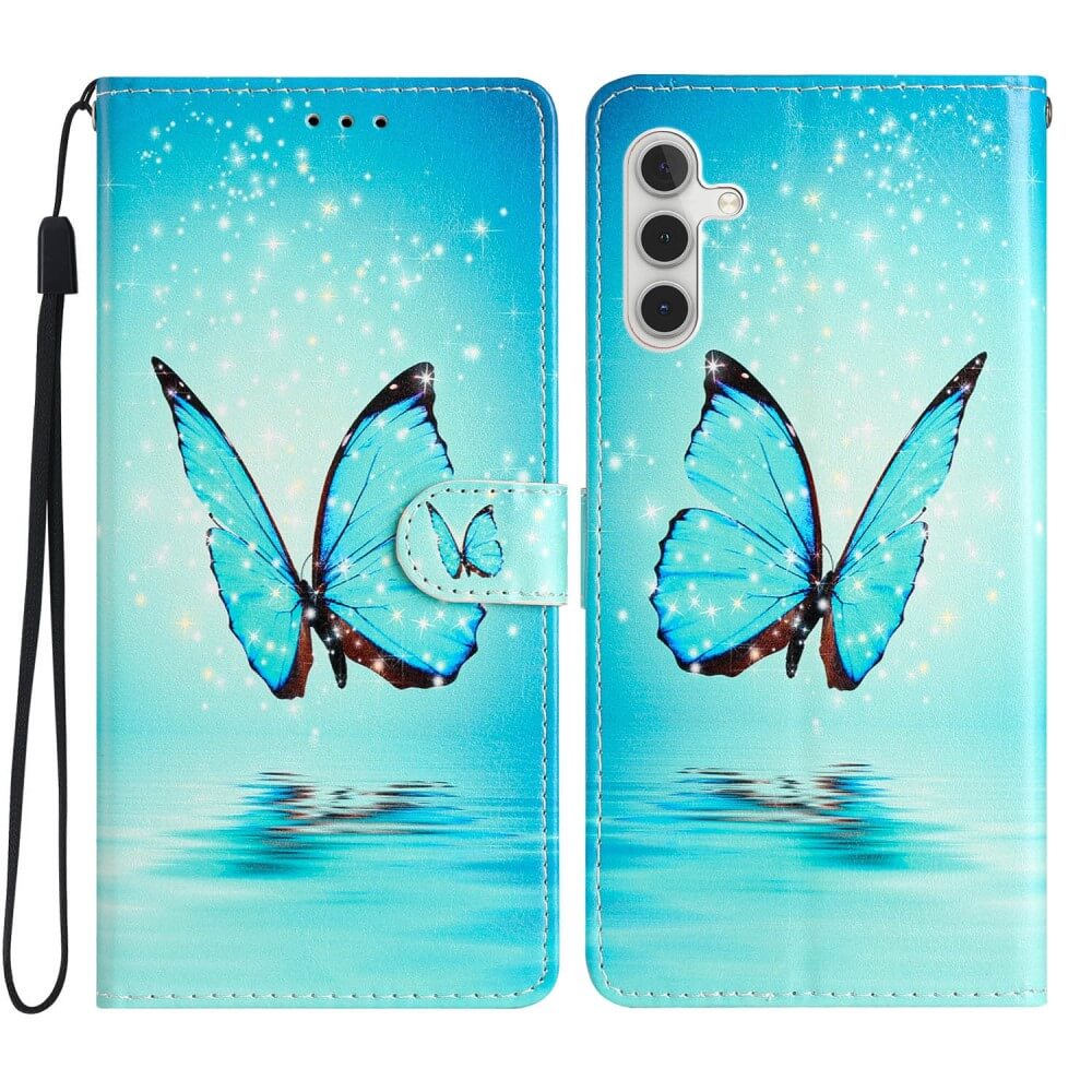 Galaxy A25 5G - Leder Etui Hülle Schmetterling blau