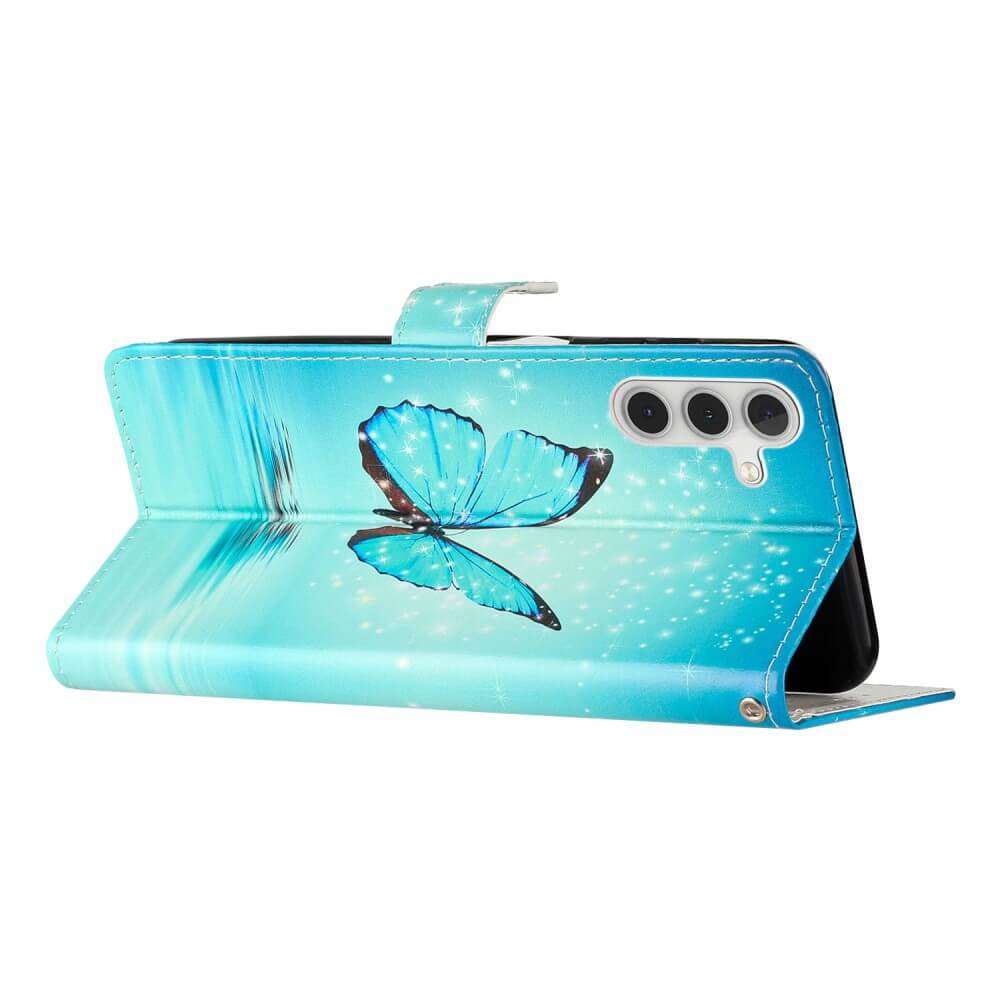 Galaxy A25 5G - Leder Etui Hülle Schmetterling blau
