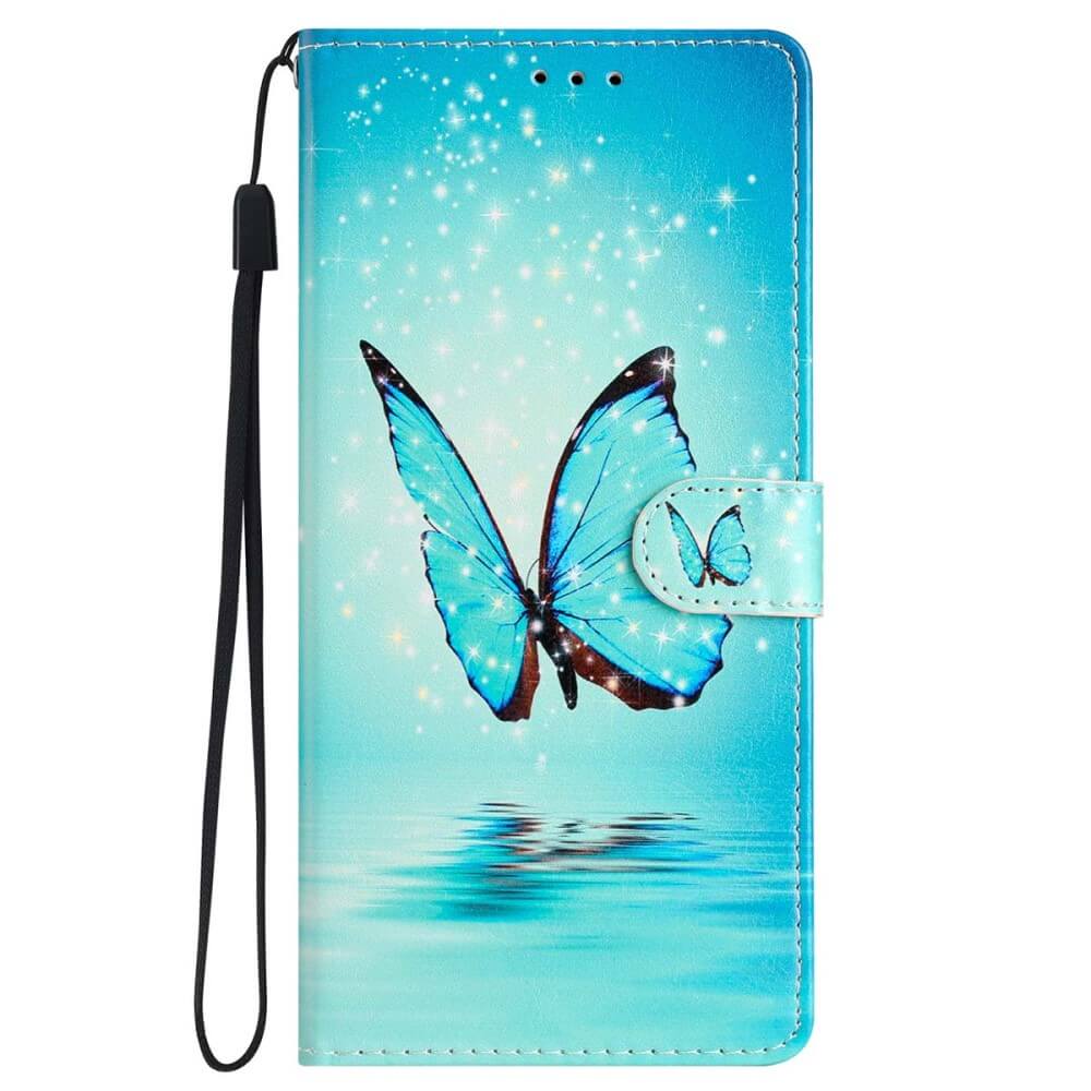 Galaxy A25 5G - Leder Etui Hülle Schmetterling blau