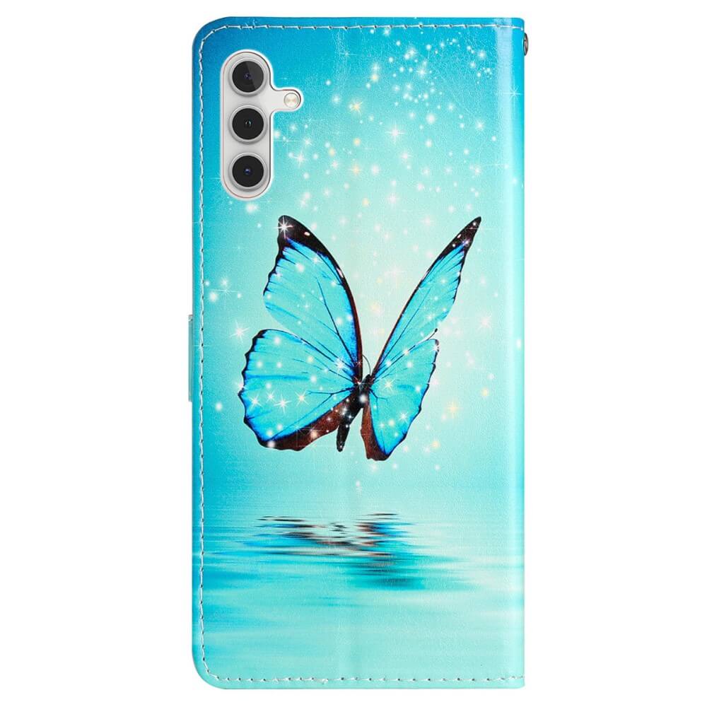 Galaxy A25 5G - Leder Etui Hülle Schmetterling blau