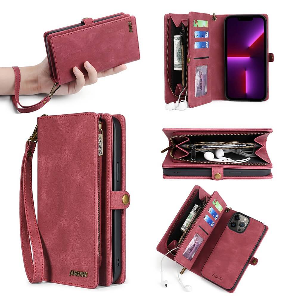 iPhone 15 Pro - Megshi 2-1 custodia a portafoglio