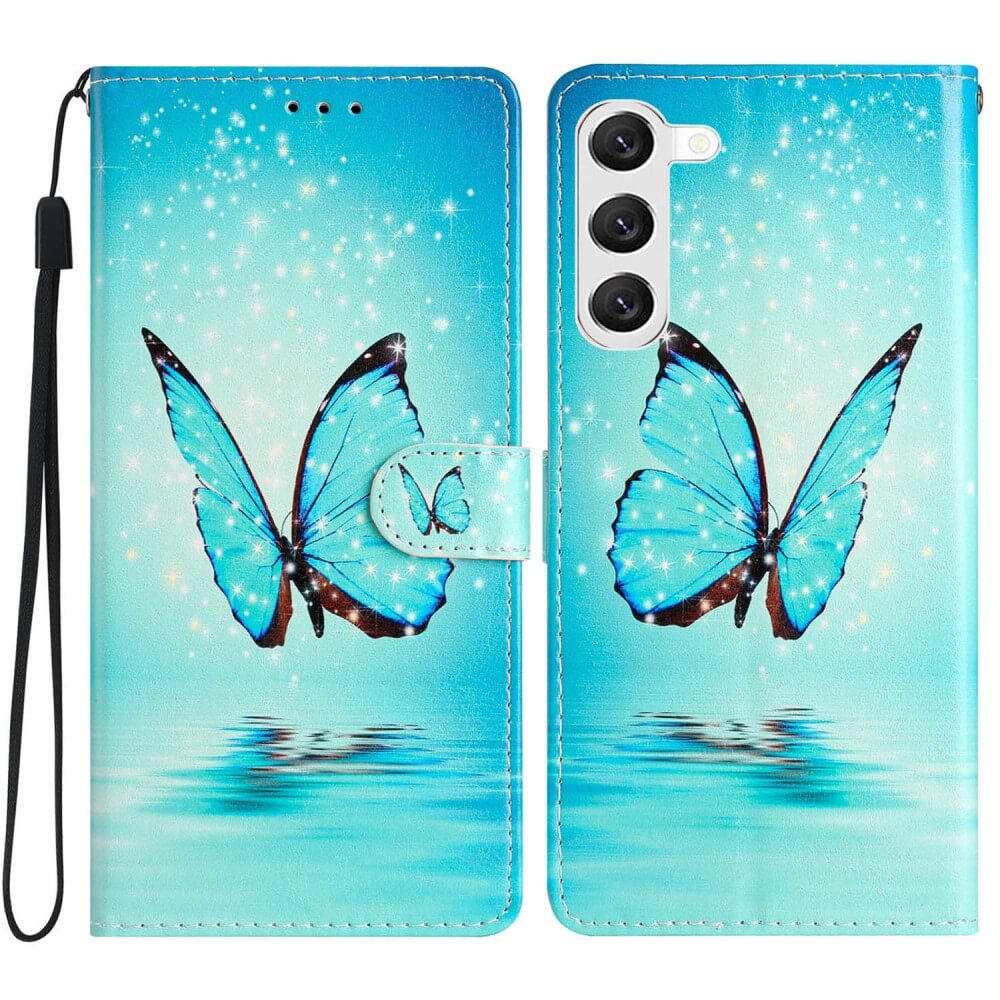 Galaxy S24+ - Leder Etui Hülle Schmetterling blau