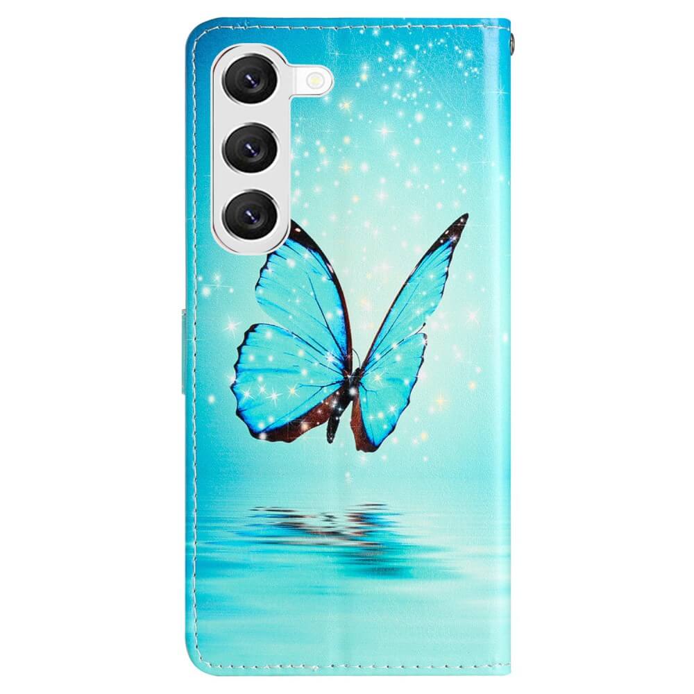 Galaxy S24+ - Leder Etui Hülle Schmetterling blau