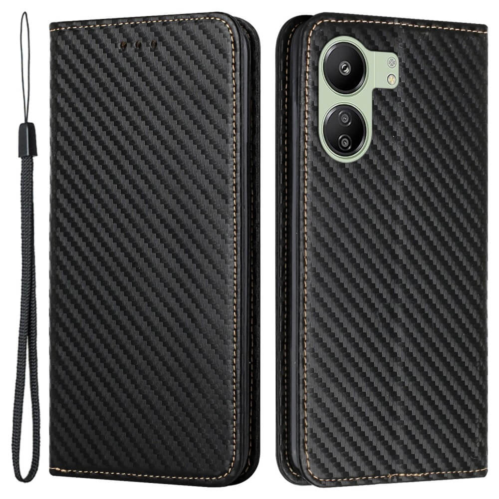 Xiaomi Poco C65 / Redmi 13c – Custodia flip con effetto carbonio