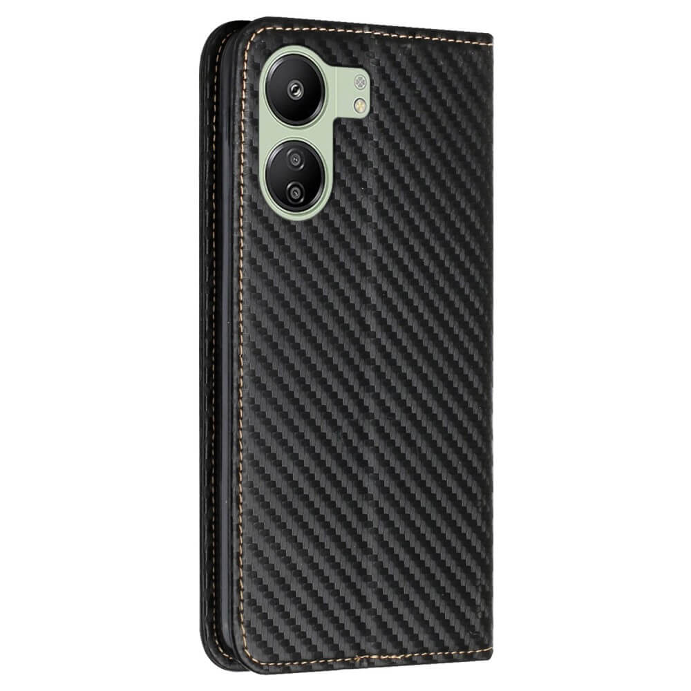 Xiaomi Poco C65 / Redmi 13c – Custodia flip con effetto carbonio