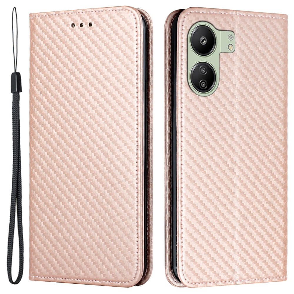 Xiaomi Poco C65 / Redmi 13c – Custodia flip con effetto carbonio