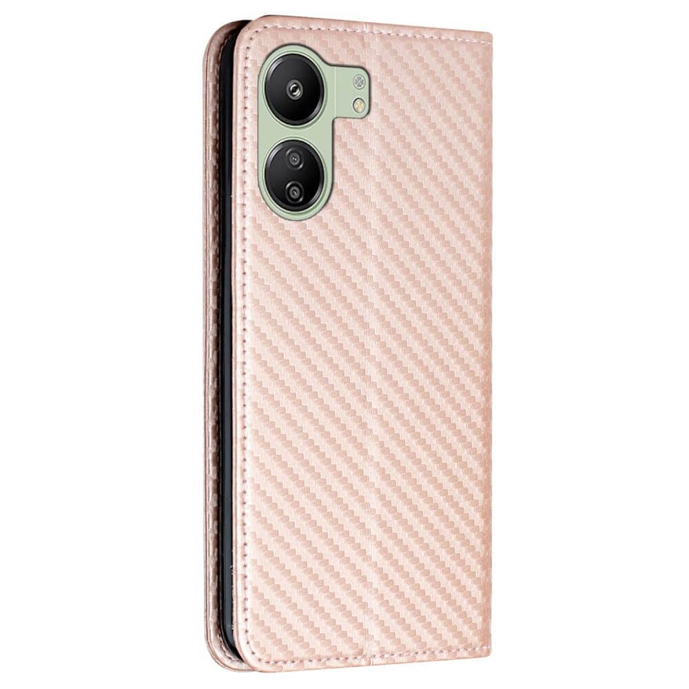 Xiaomi Poco C65 / Redmi 13c – Custodia flip con effetto carbonio