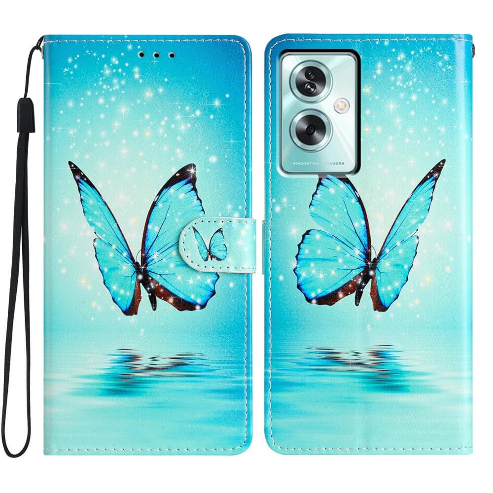 OPPO A79 5G - Leder Etui Hülle Schmetterling blau