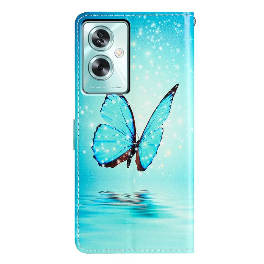 OPPO A79 5G - Leder Etui Hülle Schmetterling blau