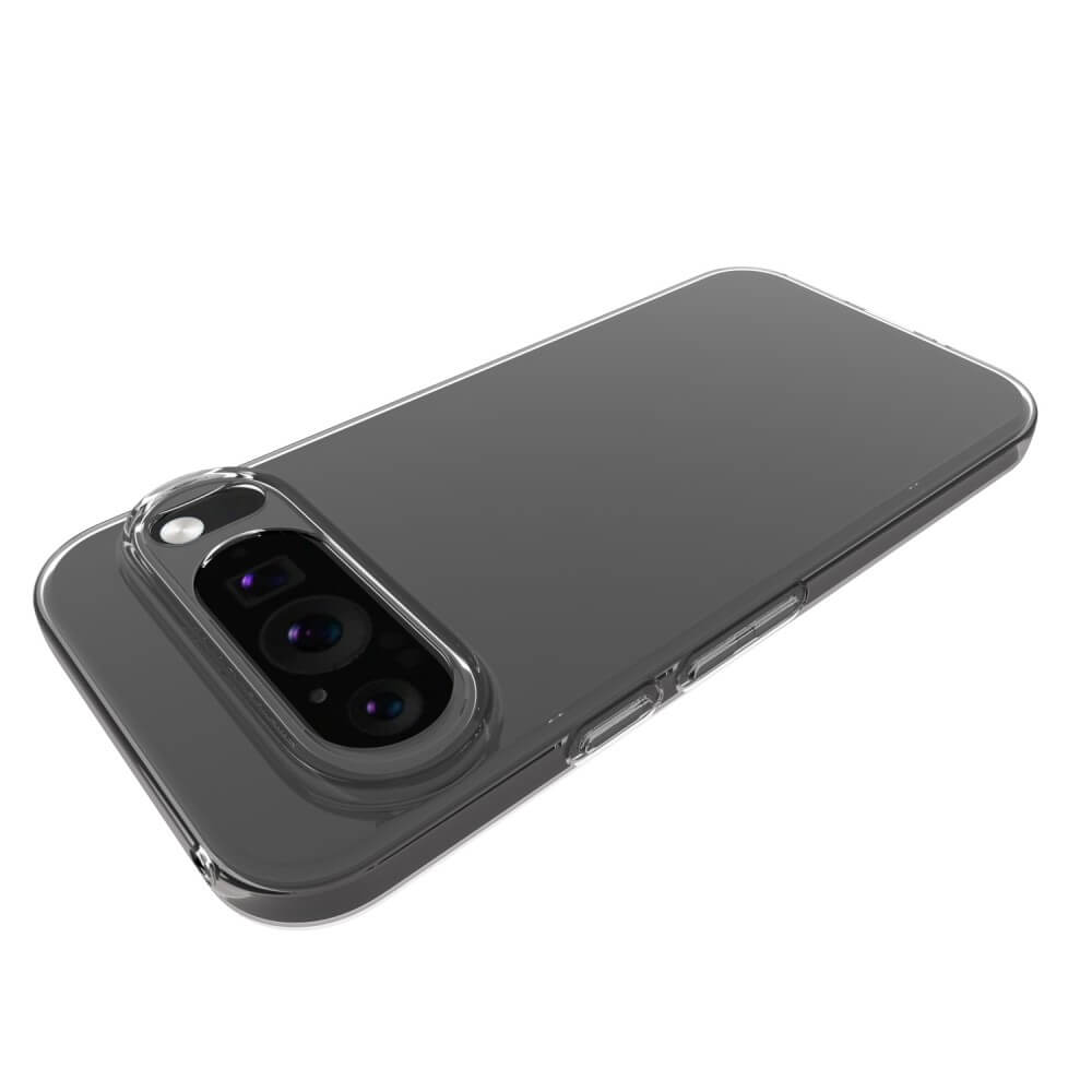 Das transparente Silikon Gummi Case von Cover-Discount für Google Pixel 9 Pro XL in Schwarz bietet Antifingerprint-Schutz und zeigt die Rückkamera und die Seitentasten an.