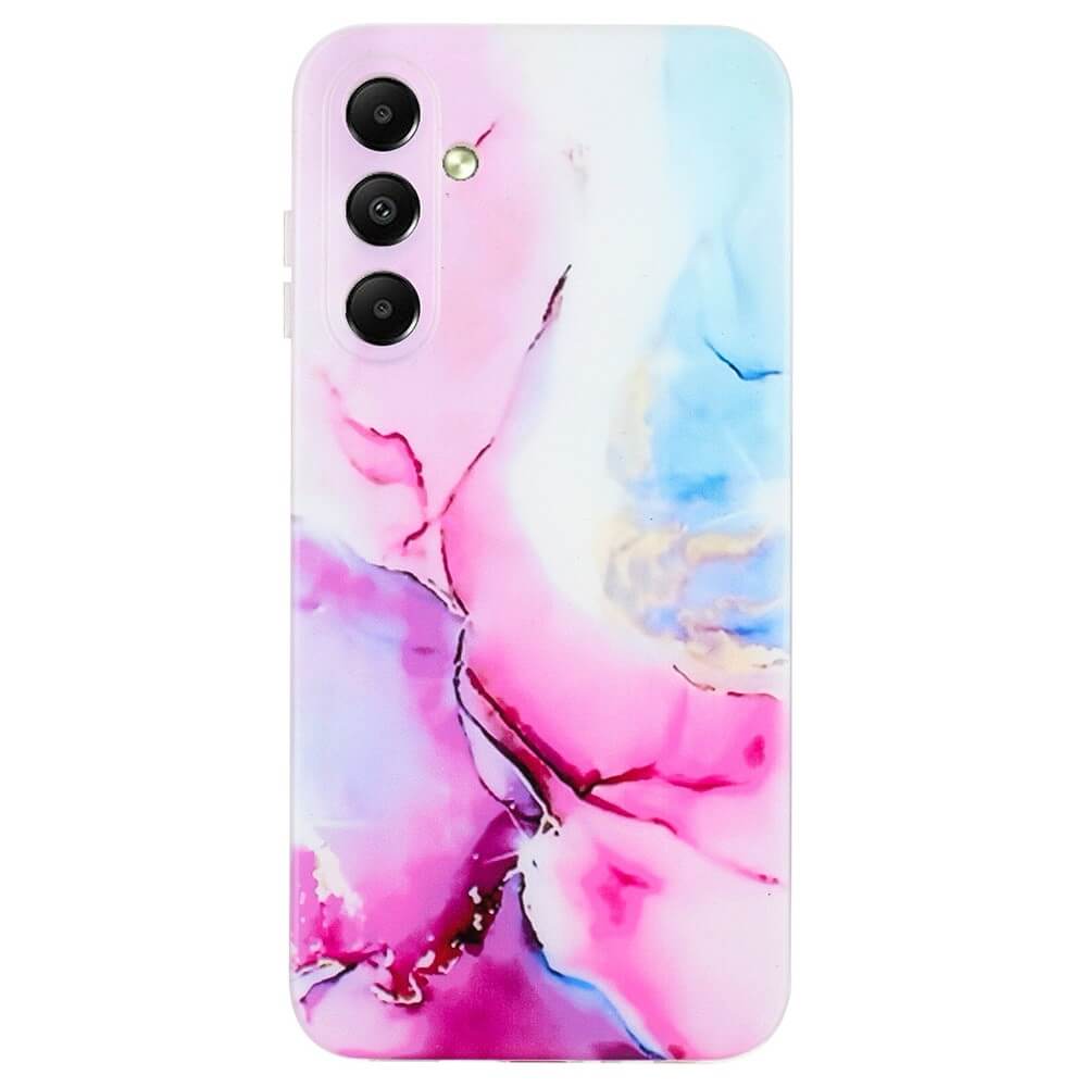 Die Cover-Discount Galaxy A55 - Handyhülle Marble bietet ein abstraktes rosa, lila und blaues Marmordesign aus TPU für stilvolle Eleganz und zuverlässigen Schutz des Telefons.